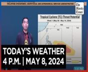 Today&#39;s Weather, 4 P.M. &#124; May 8, 2024&#60;br/&#62;&#60;br/&#62;Video Courtesy of DOST-PAGASA&#60;br/&#62;&#60;br/&#62;Subscribe to The Manila Times Channel - https://tmt.ph/YTSubscribe &#60;br/&#62;&#60;br/&#62;Visit our website at https://www.manilatimes.net &#60;br/&#62;&#60;br/&#62;Follow us: &#60;br/&#62;Facebook - https://tmt.ph/facebook &#60;br/&#62;Instagram - https://tmt.ph/instagram &#60;br/&#62;Twitter - https://tmt.ph/twitter &#60;br/&#62;DailyMotion - https://tmt.ph/dailymotion &#60;br/&#62;&#60;br/&#62;Subscribe to our Digital Edition - https://tmt.ph/digital &#60;br/&#62;&#60;br/&#62;Check out our Podcasts: &#60;br/&#62;Spotify - https://tmt.ph/spotify &#60;br/&#62;Apple Podcasts - https://tmt.ph/applepodcasts &#60;br/&#62;Amazon Music - https://tmt.ph/amazonmusic &#60;br/&#62;Deezer: https://tmt.ph/deezer &#60;br/&#62;Tune In: https://tmt.ph/tunein&#60;br/&#62;&#60;br/&#62;#TheManilaTimes&#60;br/&#62;#WeatherUpdateToday &#60;br/&#62;#WeatherForecast