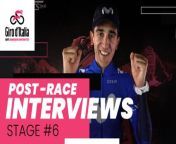 ‍♀️ The words from Pelayo Sanchez and the other protagonists after the sixth stage of Giro d&#39;Italia 2024! &#60;br/&#62;&#60;br/&#62;Immerse yourself in race with our Playlist:&#60;br/&#62;✅ Strade Bianche Crédit Agricole 2024&#60;br/&#62;✅ Tirreno Adriatico Crédit Agricole 2024&#60;br/&#62;✅ Milano-Torino presented by Crédit Agricole 2024&#60;br/&#62;✅ Milano-Sanremo presented by Crédit Agricole 2024&#60;br/&#62;✅ Il Giro d’Abruzzo Crédit Agricole&#60;br/&#62;✅ Giro d’Italia&#60;br/&#62;✅ Giro Next Gen 2024&#60;br/&#62;✅ Giro d&#39;Italia Women&#60;br/&#62;✅ GranPiemonte presented by Crédit Agricole 2024&#60;br/&#62;✅ Il Lombardia presented by Crédit Agricole 2024&#60;br/&#62;&#60;br/&#62;Follow our channels to stay updated onGiro d’Italia 2024and interact with other cycling enthusiasts:&#60;br/&#62;&#60;br/&#62; Facebook: https://www.facebook.com/giroditalia&#60;br/&#62; Twitter: https://twitter.com/giroditalia&#60;br/&#62; Instagram: https://www.instagram.com/giroditalia/&#60;br/&#62;&#60;br/&#62;Enjoy the magic of the major cycling &#60;br/&#62;https://www.giroditalia.it/en/&#60;br/&#62;&#60;br/&#62;To license video content click here: https://imgvideoarchive.com/client/rcs_italian_cycling_archive