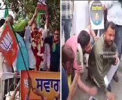 Jalandhar scenes where BJP workers welcomed Shushil Rinku &amp; Sheetal Angrulal with flowers and garlands, while on the other side, AAP workers protested against them with black flags and “Gaddar Posters”.