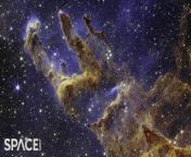 The James Webb Space Telescope has observed the iconic Pillars of Creation and the view is spectacular! Travel 6,500 light-years away in this zoom into the epic new imagery. Also, see a comparison with the Hubble Space Telescope&#39;s view.&#60;br/&#62;&#60;br/&#62;Credit: Space.com &#124; NASA, ESA, CSA, and STScI, ESO, NOIRLab/NSF/AURA, T.A.Rector, B.A.Wolpa, ESA/Hubble, J. DePasquale, A. Koekemoer, A. Pagan, N. Bartmann, M. Zamani &#124; edited by Steve Spaleta