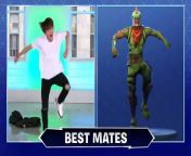 BTS and Jimmy challenge themselves to mimic the dance moves of Fortnite characters in real life.