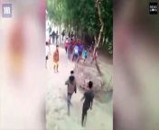 The rhino charged at the group who scattered across the field to get away from the charging animal. It had escaped from the Kaziranga National Park in Guhpur town in Biswanath district when it rampaged through the the annual harvest festival of Bihu.