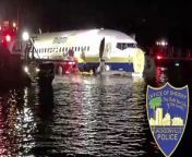 A charter plane carrying 143 people and traveling from Cuba to north Florida ended up in a river at the end of a runway Friday night, though no critical injuries or deaths were reported, officials said.