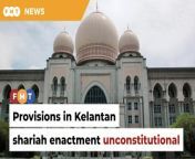 An 8-1 majority holds that the state assembly has no power to enact them as they fall under Parliament’s purview.&#60;br/&#62;&#60;br/&#62;Read More:&#60;br/&#62;https://www.freemalaysiatoday.com/category/nation/2024/02/09/apex-court-strikes-down-16-provisions-in-kelantan-shariah-enactment/&#60;br/&#62;&#60;br/&#62;Laporan Lanjut:&#60;br/&#62;https://www.freemalaysiatoday.com/category/bahasa/tempatan/2024/02/09/mahkamah-persekutuan-batal-16-peruntukan-enakmen-syariah-kelantan/&#60;br/&#62;&#60;br/&#62;Free Malaysia Today is an independent, bi-lingual news portal with a focus on Malaysian current affairs.&#60;br/&#62;&#60;br/&#62;Subscribe to our channel - http://bit.ly/2Qo08ry&#60;br/&#62;------------------------------------------------------------------------------------------------------------------------------------------------------&#60;br/&#62;Check us out at https://www.freemalaysiatoday.com&#60;br/&#62;Follow FMT on Facebook: http://bit.ly/2Rn6xEV&#60;br/&#62;Follow FMT on Dailymotion: https://bit.ly/2WGITHM&#60;br/&#62;Follow FMT on Twitter: http://bit.ly/2OCwH8a &#60;br/&#62;Follow FMT on Instagram: https://bit.ly/2OKJbc6&#60;br/&#62;Follow FMT on TikTok : https://bit.ly/3cpbWKK&#60;br/&#62;Follow FMT Telegram - https://bit.ly/2VUfOrv&#60;br/&#62;Follow FMT LinkedIn - https://bit.ly/3B1e8lN&#60;br/&#62;Follow FMT Lifestyle on Instagram: https://bit.ly/39dBDbe&#60;br/&#62;------------------------------------------------------------------------------------------------------------------------------------------------------&#60;br/&#62;Download FMT News App:&#60;br/&#62;Google Play – http://bit.ly/2YSuV46&#60;br/&#62;App Store – https://apple.co/2HNH7gZ&#60;br/&#62;Huawei AppGallery - https://bit.ly/2D2OpNP&#60;br/&#62;&#60;br/&#62;#FMTNews #ApexCourt #SyariahCode