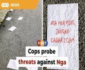 Minister’s mother finds notes scattered across the grounds of her home.&#60;br/&#62;&#60;br/&#62;&#60;br/&#62;Read More: &#60;br/&#62;https://www.freemalaysiatoday.com/category/nation/2024/03/07/cops-probing-threats-against-nga/&#60;br/&#62;&#60;br/&#62;Laporan Lanjut: &#60;br/&#62;https://www.freemalaysiatoday.com/category/bahasa/tempatan/2024/03/07/menteri-terima-nota-ugutan-jangan-cabar-islam/&#60;br/&#62;&#60;br/&#62;&#60;br/&#62;Free Malaysia Today is an independent, bi-lingual news portal with a focus on Malaysian current affairs.&#60;br/&#62;&#60;br/&#62;Subscribe to our channel - http://bit.ly/2Qo08ry&#60;br/&#62;------------------------------------------------------------------------------------------------------------------------------------------------------&#60;br/&#62;Check us out at https://www.freemalaysiatoday.com&#60;br/&#62;Follow FMT on Facebook: https://bit.ly/49JJoo5&#60;br/&#62;Follow FMT on Dailymotion: https://bit.ly/2WGITHM&#60;br/&#62;Follow FMT on X: https://bit.ly/48zARSW &#60;br/&#62;Follow FMT on Instagram: https://bit.ly/48Cq76h&#60;br/&#62;Follow FMT on TikTok : https://bit.ly/3uKuQFp&#60;br/&#62;Follow FMT Berita on TikTok: https://bit.ly/48vpnQG &#60;br/&#62;Follow FMT Telegram - https://bit.ly/42VyzMX&#60;br/&#62;Follow FMT LinkedIn - https://bit.ly/42YytEb&#60;br/&#62;Follow FMT Lifestyle on Instagram: https://bit.ly/42WrsUj&#60;br/&#62;Follow FMT on WhatsApp: https://bit.ly/49GMbxW &#60;br/&#62;------------------------------------------------------------------------------------------------------------------------------------------------------&#60;br/&#62;Download FMT News App:&#60;br/&#62;Google Play – http://bit.ly/2YSuV46&#60;br/&#62;App Store – https://apple.co/2HNH7gZ&#60;br/&#62;Huawei AppGallery - https://bit.ly/2D2OpNP&#60;br/&#62;&#60;br/&#62;#FMTNews #NgaKorMing #ProbeThreats #DAP