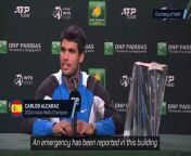 Carlos Alcaraz&#39;s news conference was interrupted after he beat Daniil Medvedev to win the Indian Wells title