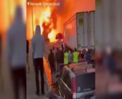 Videos show massive fire on highway after petrolium tank crash from key to the highway jam track