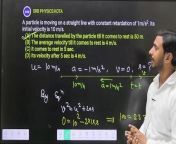Kinematics &#124; One Dimension Motion &#124; Straight Line Motion #physics #yt #kinematics #motion #distance&#60;br/&#62;&#60;br/&#62;In this live lecture, I&#39;ll discuss One Dimension Motion In Kinematics.&#60;br/&#62;One dimension implies motion along a straight line or in a single direction. Consider a car or a person driving down a straight road or jogging on a straight track. Think of an object being tossed vertically into the air and then watching it fall. These are examples of one-dimensional motion.&#60;br/&#62;Motion in a Straight Line is a one-dimensional motion along a straight line. It is the most simple kind of one-dimensional motion.&#60;br/&#62;Distance is a numerical or occasionally qualitative measurement of how far apart objects or points are. In physics or everyday usage, distance may refer to a physical length or an estimation based on other criteria.&#60;br/&#62;The word displacement implies that an object has moved, or has been displaced. Displacement is defined to be the change in position of an object.&#60;br/&#62;In geometry and mechanics, a displacement is a vector whose length is the shortest distance from the initial to the final position of a point P undergoing motion.&#60;br/&#62;Velocity is the prime indicator of the position as well as the rapidity of the object. It can be defined as the distance covered by an object in unit time. Velocity can be defined as the displacement of the object in unit time.&#60;br/&#62;Speed: the rate of change of displacement with respect to time is called speed.&#60;br/&#62;Acceleration is the rate of change of velocity. Usually, acceleration means the speed is changing, but not always. When an object moves in a circular path at a constant speed, it is still accelerating, because the direction of its velocity is changing.&#60;br/&#62;Instantaneous velocity is defined as the rate of change of position for a time interval which is very small (almost zero). Measured using SI unit m/s. Instantaneous speed is the magnitude of the instantaneous velocity.&#60;br/&#62;Average velocity is defined as the change in position or displacement (∆x) divided by the time intervals (∆t) in which the displacement occurs. The average velocity can be positive or negative depending upon the sign of the displacement. The SI unit of average velocity is meters per second (m/s or ms-1).&#60;br/&#62;The instantaneous speed is the speed of an object at a particular moment in time. And if you include the direction with that speed, you get the instantaneous velocity. In other words, eight meters per second to the right was the instantaneously velocity of this person at that particular moment in time.&#60;br/&#62;The average speed is the total distance traveled by the object in a particular time interval. The average speed is a scalar quantity. It is represented by the magnitude and does not have direction.&#60;br/&#62;Instantaneous acceleration is the acceleration of the object at some discrete instant in time and can be found by taking the derivate of the velocity function. In other words, instantaneous acceleration, or simply acceleration, is the rate of change of velocity with respect to time.&#60;br/&#62; &#60;br/&#62;&#60;br/&#62;