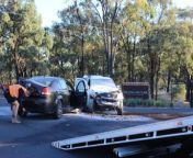 A driver was taken to hospital and two cars were towed away after a three-vehicle collision outside the Neangar Park &#60;br/&#62;Golf Club on Tuesday morning.